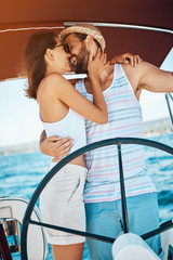 Couple in love - Romance on a sailboat.