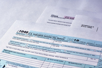 Naklejka premium Tax Form 1040, Schedule D, 1040a on a white background