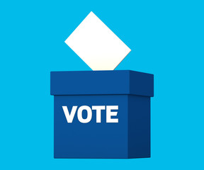 Blue Democratic Voting Ballot Box with a Vote Ballot on Isolated Blue Background. 3D Illustration