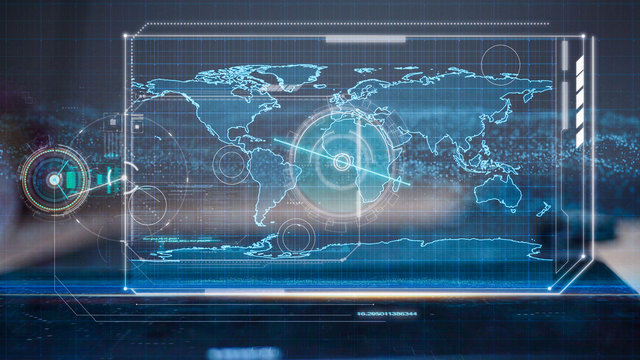 futuristic technology, hologram technology and hi tech monitor on black background, abstract background for overlay blending, This element finished by NASA   - Powered by Adobe