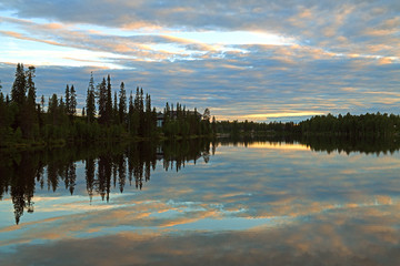 Summer night on northern lake. Lapland, Finland