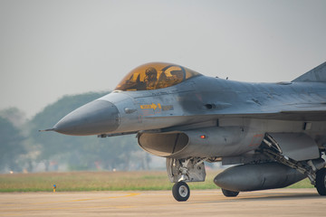 The fighter plane is running up.