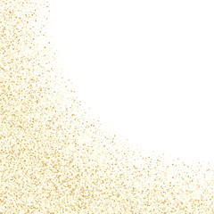 Gold sparkles glitter dust metallic confetti on white vector background.