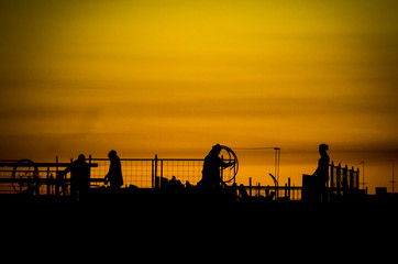 Silhouette of construction workers