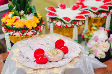 Obraz na płótnie Canvas Close-up beautiful Thai wedding ceremony and thai wedding decoration.