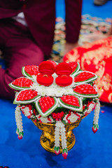 Close-up beautiful Thai wedding ceremony and thai wedding decoration.