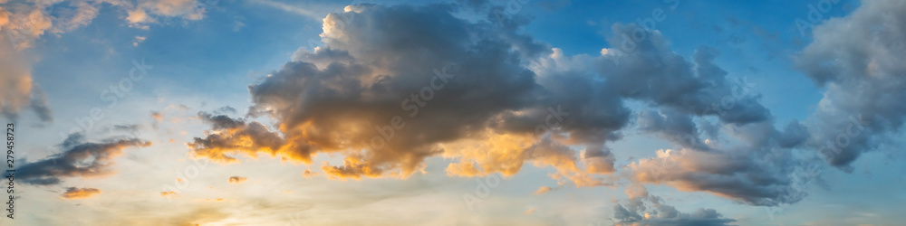 Poster dramatic panorama sky with cloud on sunrise and sunset time. panoramic image.