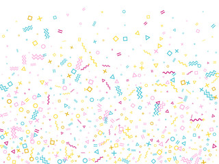 Memphis style geometric confetti vector background