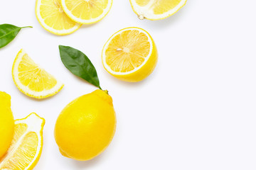 Fototapeta na wymiar Fresh lemon with slices isolated on white.