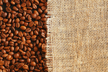 Coffee beans on coarse burlap