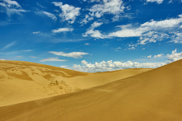 Fototapeta na wymiar Mongolia. Sands Mongol Els, sandy dune desert,