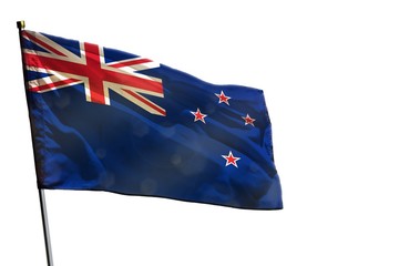 Fluttering New Zealand flag on clear white background isolated.