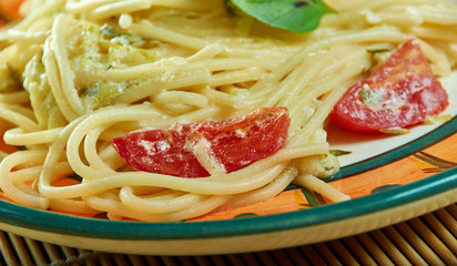 Sun Dried Tomato Alfredo With Zucchini Spaghetti