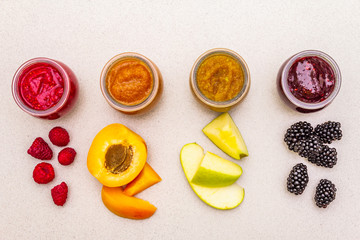 Healthy organic homemade assortment of fruit puree