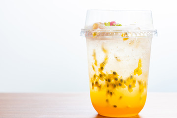 Italian soda juice passion fruit, Refreshing Iced passion fruit Italian soda.