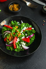 leaves mix salad, tomato, salad dressing, Healthy salad (mix micro greens, juicy snack). food background - Image