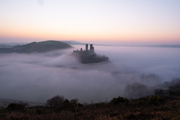 Corfe Castle Misty Sunrise
