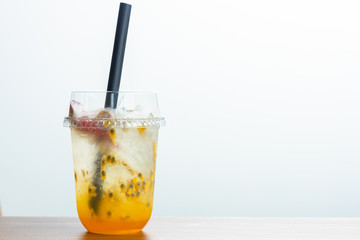 Italian soda juice passion fruit, Refreshing Iced passion fruit Italian soda.