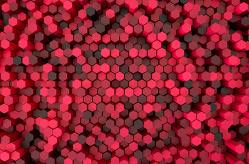 Red Hexagon pattern 3d rendering