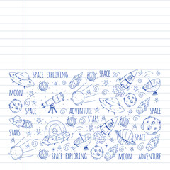 Space vector illustration. Science, technology pattern. Rocket and spaceships.