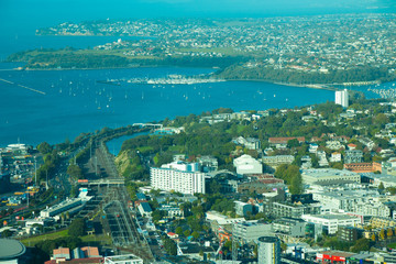 City view from Sky Tower in Auckland, New Zealand