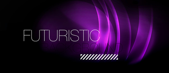 Dark background with neon color waves, vector template