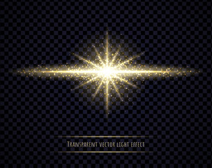 Light flare effect isolated on transparent background. Lens flare, sparkles, bokeh, shining star with rays concept. Abstract luminous explosion.