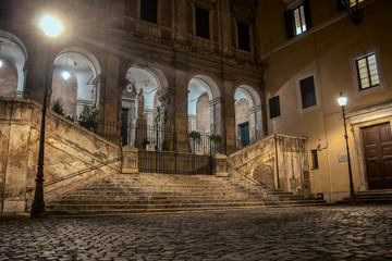 narrow street at night