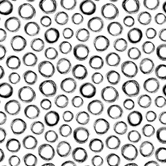 Scribble circles hand drawn seamless vector pattern. Chaotic rings ink dirty texture.
