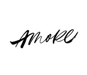 Amore handwritten ink brush vector lettering. Love, italian word handwriting.