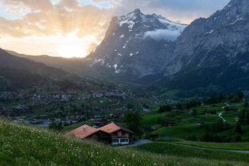 Fototapeta na wymiar Wetterhorn peak at sunrise, Grindelwald, Switzerland