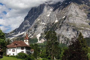 Fototapeta na wymiar Reformed Church in Grindelwald, Switzerland