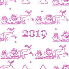 Christmas and Happy New Year 2019 seamless pattern