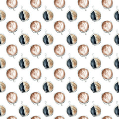 Hand drawn watercolor coffee cup seamless background.