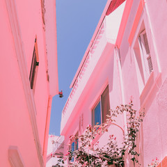 Bright old streets in pink infrared style. Tropical location. Minimal