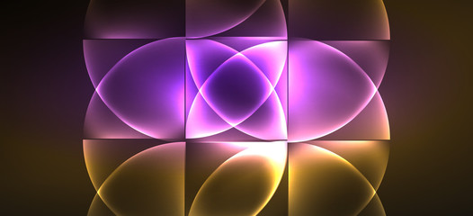 Dynamic lines and shapes, glass neon glowing effect. Modern neon glow geometric shapes, great design for any purposes