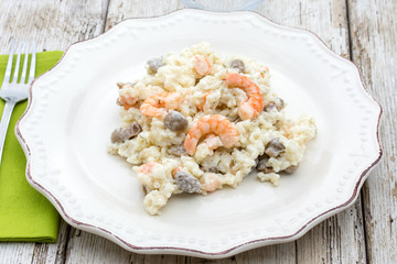 risotto aux crevettes et champignons