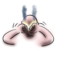 Sad man rubs his eyes