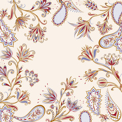 Abstract vintage pattern with decorative flowers, leaves and Paisley pattern in Oriental style. - 279471511