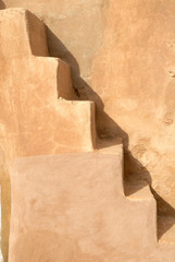 Stairs abstract shape. Stairs marked with shadow. Abstract geometrical background. Tunisian Granery. Old ruins of a building, Ksar Ouled Debbab, Tataouine, Tunisia. Starwars film shooting place