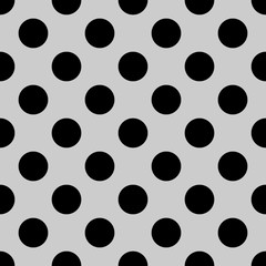 Tile vector pattern with black polka dots on grey background	