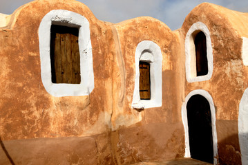 Tunisian Granery. Old ruins of a building, Ksar Ouled Debbab, Tataouine, Tunisia. Starwars film shooting place