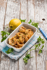 rings squid with parsley and grated lemon peel