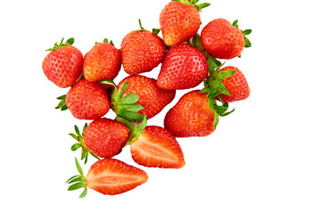Strawberry berries and strawberry slice, Isolated on a white background. Organic food. The view from the top.