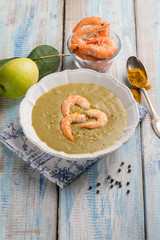 artichoke soup with shrimp turmeric and grated lemon peel