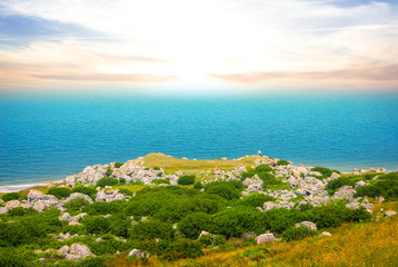Fototapeta premium emerald sea high coast at the sunset