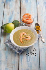 artichoke soup with shrimp turmeric and grated lemon peel