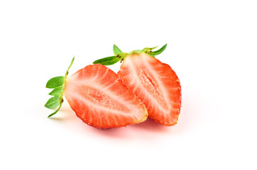 Two strawberry slice Isolated on a white background. Organic food.
