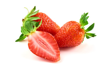 Strawberry berries and strawberry slice, Isolated on a white background. Organic food.
