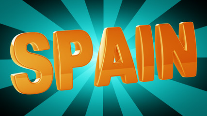 " Spain " in blue background. 